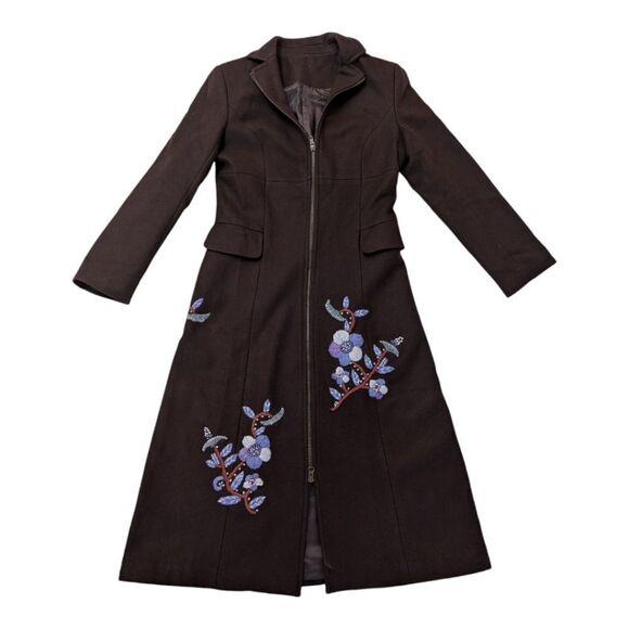 Miu Miu mocha brown authentic longline zipup floral embroidered wool coat eu36 - Picture 11 of 17